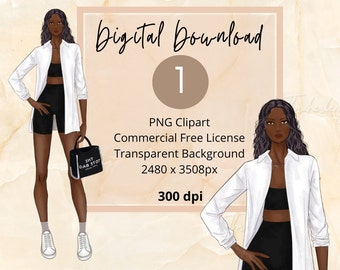 Beautiful Black Woman| Black Girl ClipArt| Black Woman Digital Stickers| Fashion Planner Sticker Illustration| African American Fashion PNG