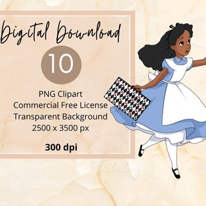 Black Alice in Wanderland/Wonderland Travel ClipArt|Naklejki cyfrowe|Ilustracja modowa|Bloger podróżniczy|do użytku osobistego i komercyjnego|
