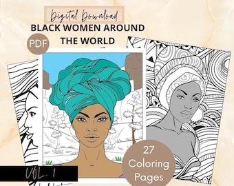 Printable Black Women Coloring Pages | Beautiful Black Women Travel | Digital Coloring Book Download | For Adults & Children | PDF