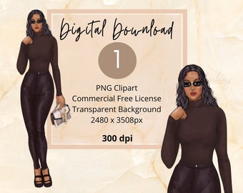 Beautiful Black Girl | Black Girl clipArt|PNG| Black Woman Digital Stickers| Fashion Planner Sticker Illustration| African American Fashion