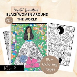 Páginas para colorir incríveis de mulheres negras para impressão | Lindas mulheres negras viajam | Baixar livro de colorir digital | Para adultos e crianças | PDF