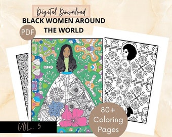 Printable Amazing Black Women Coloring Pages | Beautiful Black Women Travel | Digital Coloring Book Download | For Adults & Children | PDF