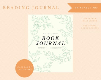 Printable Book Journal Green | Reading Journal Log | Book Review Journal | Book Journal templates | Printable pdf files | Book Club