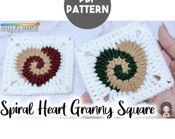 Crochet Spiral Heart Granny Square | PDF Pattern