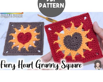 Crochet Fiery Heart Granny Square | PDF Pattern