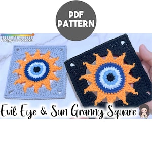 Crochet Evil Eye & Sun Granny Square | PDF Pattern
