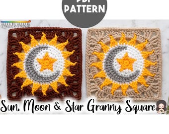 Crochet Sun, Moon & Star Granny Square | PDF Pattern