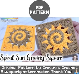 Patrón PDF de cuadrado de abuela con sol en espiral de crochet