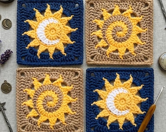 Crochet Celestial Bundle: Sun & Moon + Spiral Sun (2-in-1 Pack) | PDF Pattern