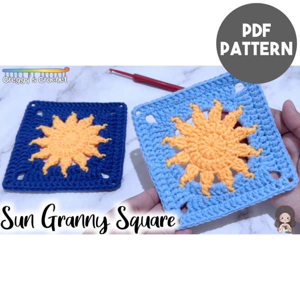 Carré grand-mère soleil au crochet | Patron PDF