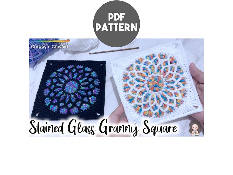 Stained Glass Crochet Granny Square Pattern, Gothic Cathedral Window Motif PDF, Mosaic Afghan Block, Church Window Crochet Pattern Digital Download