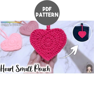 Petite pochette en forme de coeur au crochet | Patron PDF