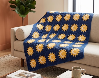 Crochet Sun and Moon Granny Square Blanket | PDF Pattern (Throw Blanket Size)