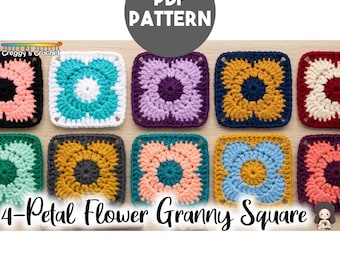 Crochet 4-Petal Flower Granny Square | PDF Pattern