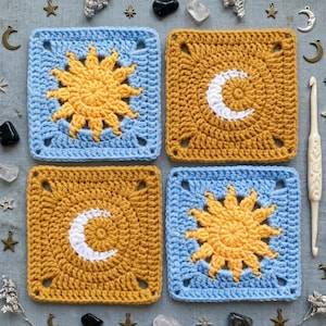 Crochet Celestial Pack: Sun & Moon Granny Squares (2-in-1) | PDF Pattern