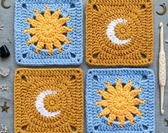 Crochet Celestial Pack: Sun & Moon Granny Squares (2-in-1) | PDF Pattern