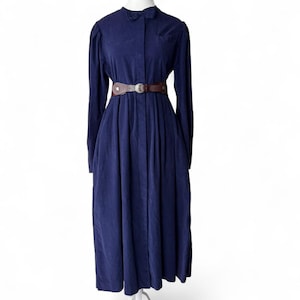 Laura Ashley ~ 80’s Vintage ~ Navy Blue Cotton Long Sleeve Maxi Dress ~ Size XS/S