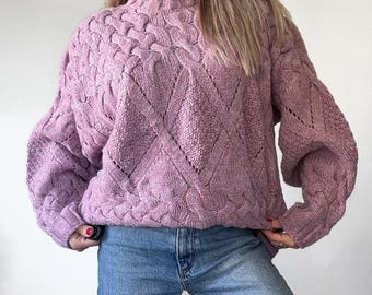 Vintage Womens Purple Wool Knitted Jumper ~ Midweight ~ Size XL/XXL