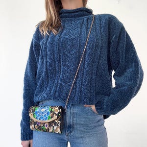 90s Vintage ~ Womens Midnight Blue Chenille Jumper ~ Knitted Sweater ~ Size 12