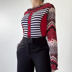 Paris Chic ~ Y2K Vintage Women's Tops ~ Size M/L ~ Long Sleeved Mesh Blouse