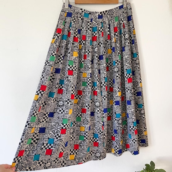 80’s Vintage ~ Colourful Geometric Maxi Skirt ~ Size 10