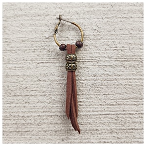 Brown Suede Leather Hoop Earring: Bronze Pirate Style Men&#39;s Single