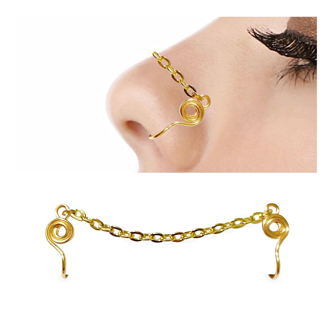 Gold Nose Chain for Double Fake Nose Piercing Nostril Etsy