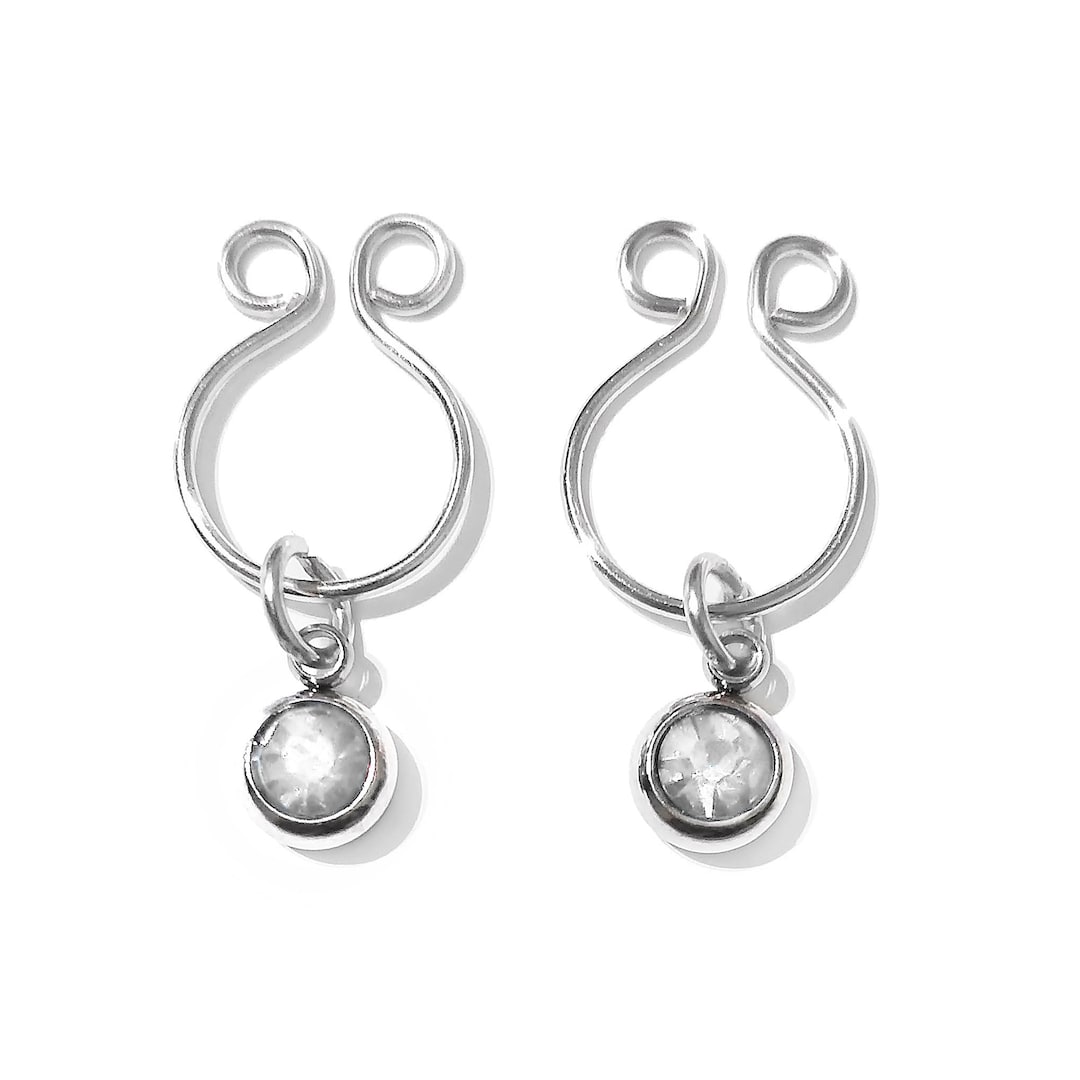 Silver Non Piercing Nipple Ring With Stainless Steel Rhinestone Fake