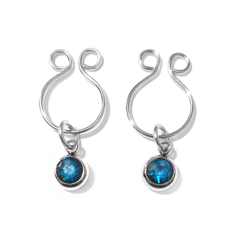 Non Piercing Nipple Ring Silver and Blue Fake Nipple Jewelry Clip on