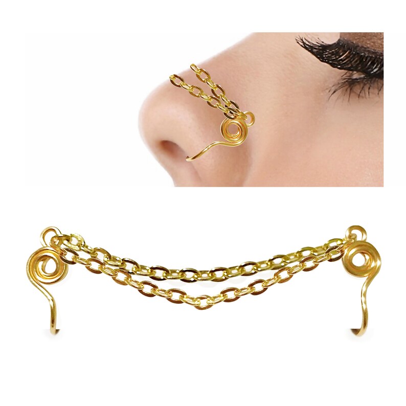 Double Gold Nose Chain for Double Fake Nose Piercing Nostril Etsy