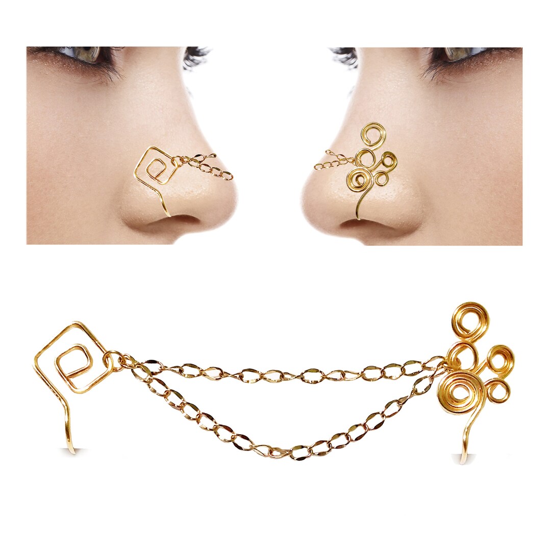 Double Gold Nose Chain for Double Fake Nose Piercing Etsy