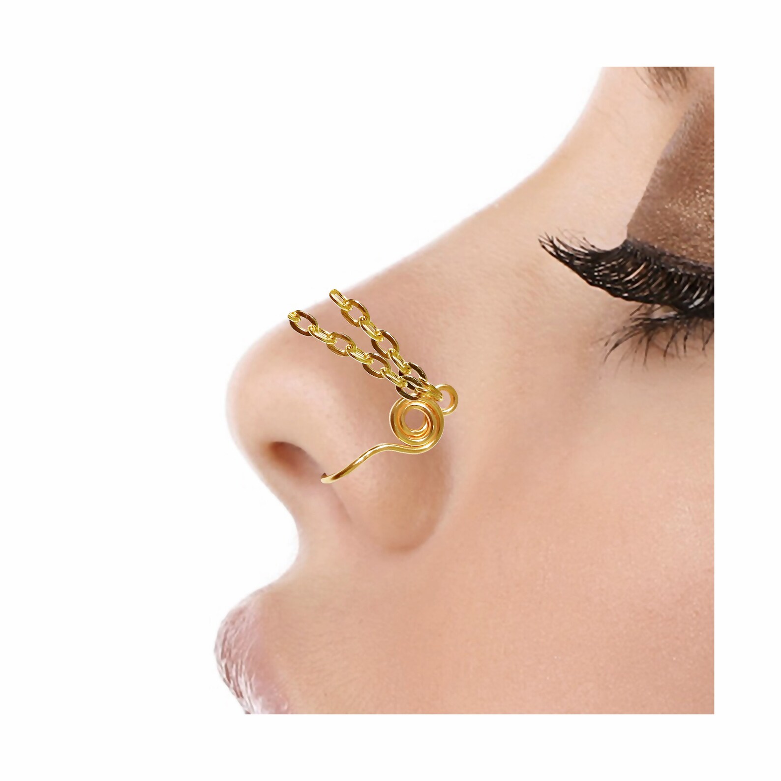 Double Gold Nose Chain for Double Fake Nose Piercing Nostril Etsy