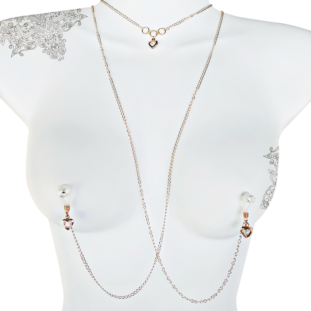 Gold Nipple Chain Necklace With Submissive Day Collar Set BDSM O Ring