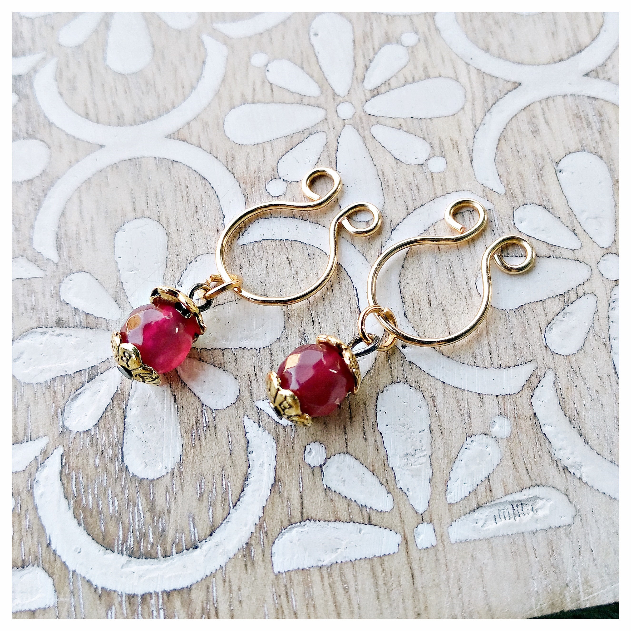 Non Piercing Nipple Ring Gold With Red Malaysia Jade Bead Fake Nipple