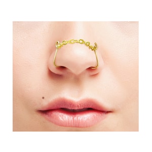 Nose Chain for Double Fake Nose Piercing - Gold Copper Silver - Nostril Piercing - Non Pierced Fake Cuff Nose Ring - Valentine's day Gift