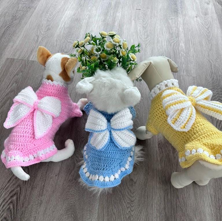 Bow Tie Dog Sweater Crochet Pattern, Crochet Pet Sweater, Size : small to large, Custom Fit Tutorial, 3 Bow Styles, 2 Digital Downloads