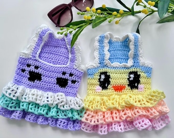 Dog Dress Crochet Pattern Set| 2 Summer Pet Outfits-Duck&Paw Motifs|DIY Dog or Cat Sweater|Pet Birthday Gift|Dog Lover Gift Idea|Dog Costume