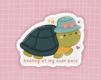 Healing At My Own Pace Cute Turtle sticker - Chronic Illness Chronic Pain Spoonie Mental Health Awareness
