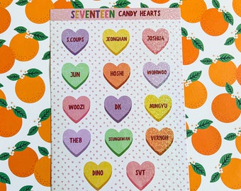 Seventeen SVT Member's Names candy hearts - holographic glitter sticker sheet - k-pop (a5 size)