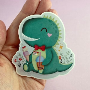 Tea-Rex Cute T-Rex Dinosaur Kawaii Funny Dino Pun Art Print by MintedFresh