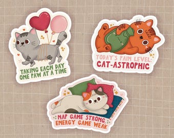 Spoonie Cats Sticker Set (3 Pack) - Chronic Illness, Chronic Pain, Spoonie, Invisible Disability. Disability Awareness, Cute Cats