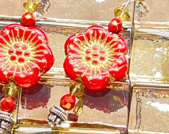 Red flower Earrings