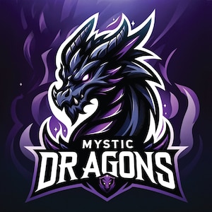 May include: A purple and black dragon head mascot logo with the text "MYSTIC DRAGONS" below. The dragon has a fierce expression and is set against a purple and black background.