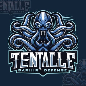 May include: A blue and white logo with the text "TENTACLE BARIIIR DEFENSE" and a blue octopus with sharp teeth and many tentacles.