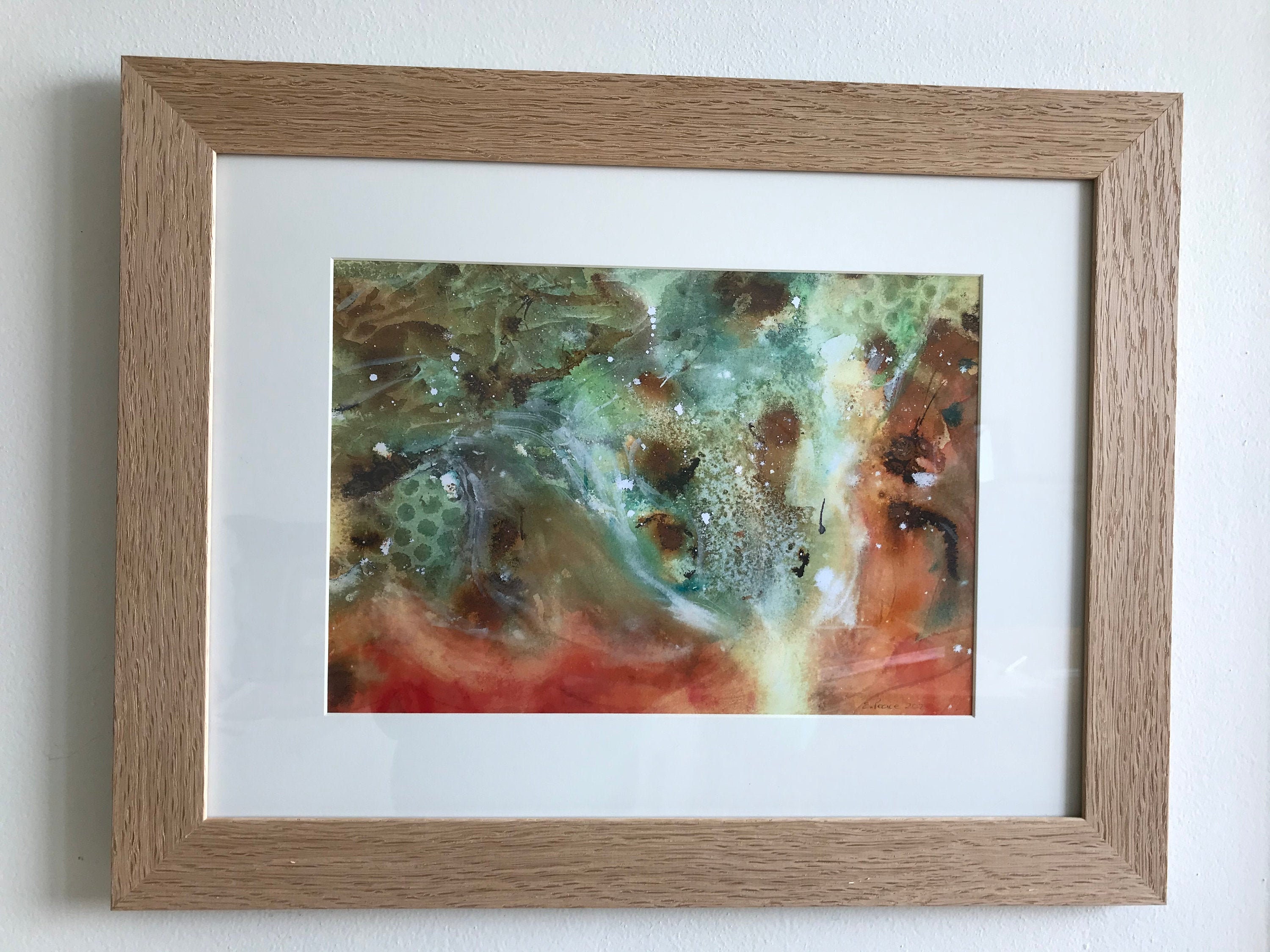 Aquarelle Originale Orange Sarcelle Peinture Abstraite