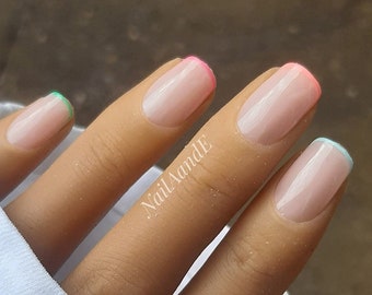 Micro French Colour Custom Press On Nails | Luxury False Nails | Long Almond Stick On Nails