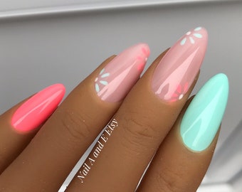 Neon Spring Custom Press On Nails | Spring Luxury False Nails | Cute Short Stick On Nails