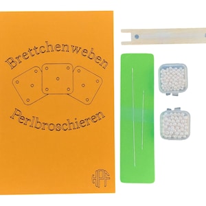 Starter-Set zum Brettchenweben mit Broschierung und eingewebten Perlen mit Musterheft, Perlenweberei, Brettchenweberei