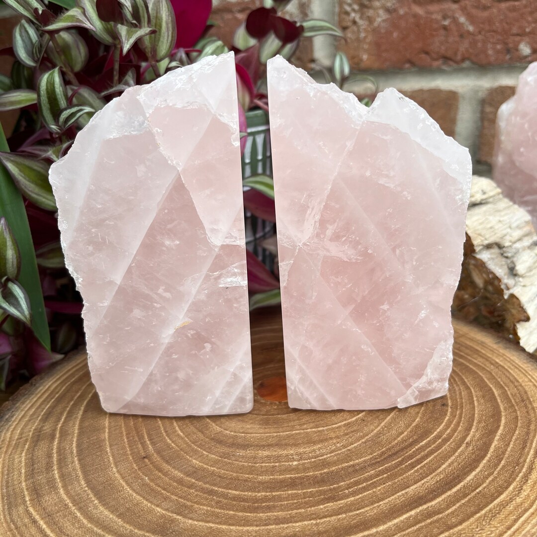 Rose Quartz Bookends Semi Polished Raw Crystal Book Ends Etsy
