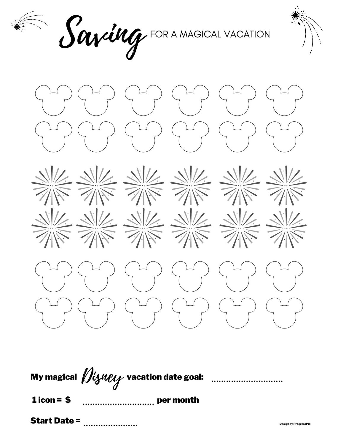 Disney Vacation Savings Tracker-Fun Inspirational Coloring | Etsy